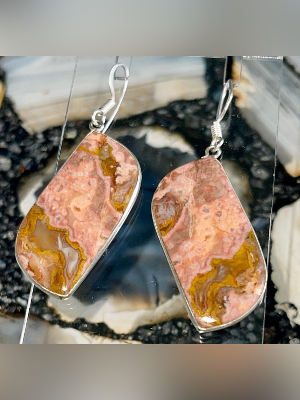 Rusty Crazy Lace Agate Earrings 2 1/4”